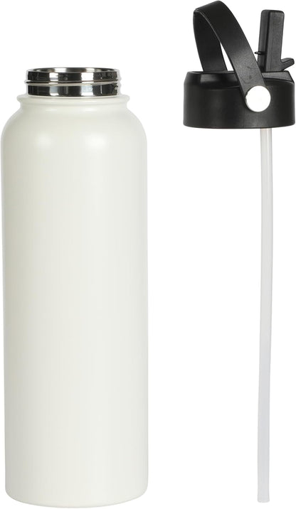 Gibson Home Marina 29-Ounce Stainless Steel Travel Tumbler with Carry Handle and Lid, Double Wall Insulated Mug, Leak-Resistant, Fits Car Cup Holder, Matte White