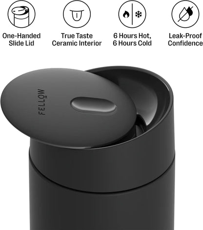 Carter Slide 16 oz Ceramic Lined Travel Coffee Mug, Matte Black