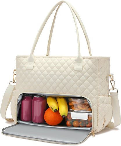 3-in-1 Insulated Lunch & Laptop Work Tote for Women, 15.6-Inch | Durable Lightweight Water-Resistant Quilted Polyester for Office, Teachers, Nurses & Daily Commutes, with 7 Organized Pockets