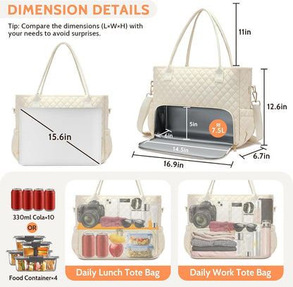 3-in-1 Insulated Lunch & Laptop Work Tote for Women, 15.6-Inch | Durable Lightweight Water-Resistant Quilted Polyester for Office, Teachers, Nurses & Daily Commutes, with 7 Organized Pockets