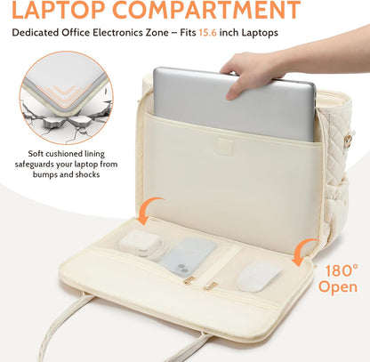 3-in-1 Insulated Lunch & Laptop Work Tote for Women, 15.6-Inch | Durable Lightweight Water-Resistant Quilted Polyester for Office, Teachers, Nurses & Daily Commutes, with 7 Organized Pockets
