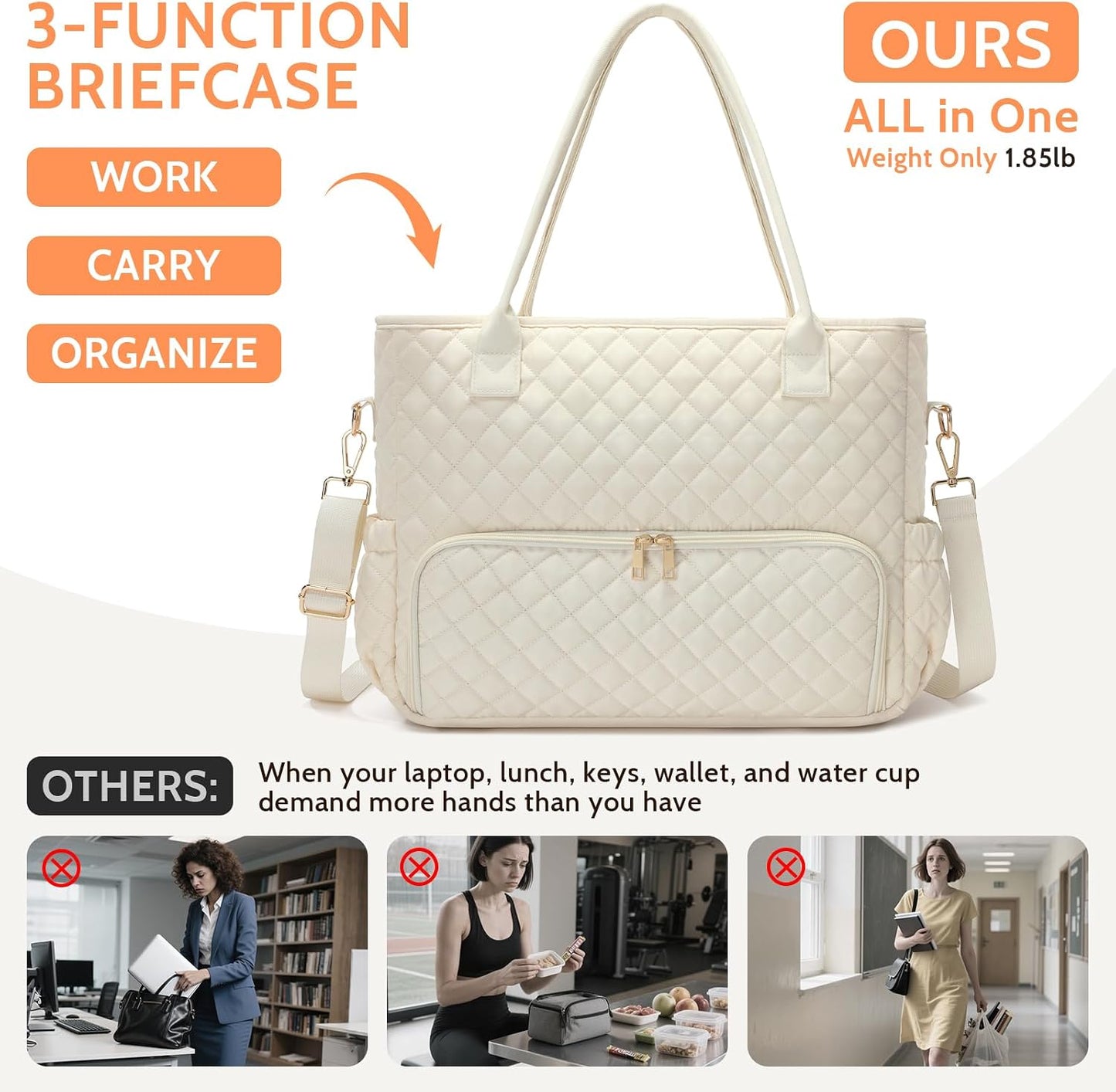 3-in-1 Insulated Lunch & Laptop Work Tote for Women, 15.6-Inch | Durable Lightweight Water-Resistant Quilted Polyester for Office, Teachers, Nurses & Daily Commutes, with 7 Organized Pockets