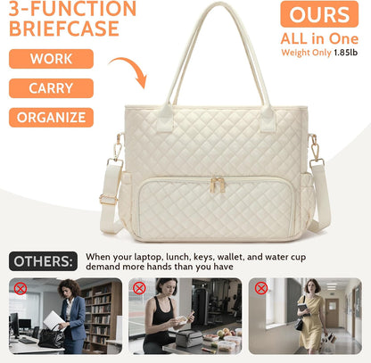 3-in-1 Insulated Lunch & Laptop Work Tote for Women, 15.6-Inch | Durable Lightweight Water-Resistant Quilted Polyester for Office, Teachers, Nurses & Daily Commutes, with 7 Organized Pockets