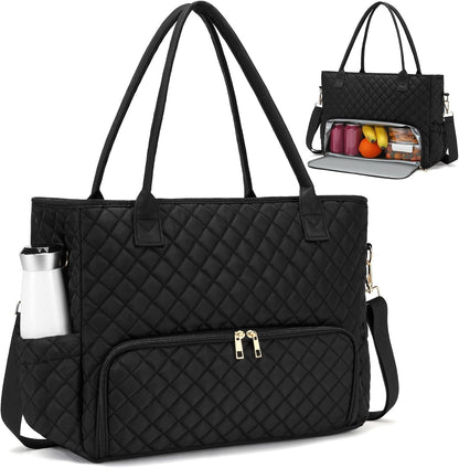 3-in-1 Insulated Lunch & Laptop Work Tote for Women, 15.6-Inch | Durable Lightweight Water-Resistant Quilted Polyester for Office, Teachers, Nurses & Daily Commutes, with 7 Organized Pockets