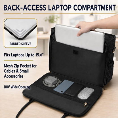 3-in-1 Insulated Lunch & Laptop Work Tote for Women, 15.6-Inch | Durable Lightweight Water-Resistant Quilted Polyester for Office, Teachers, Nurses & Daily Commutes, with 7 Organized Pockets