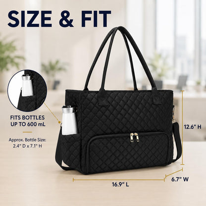 3-in-1 Insulated Lunch & Laptop Work Tote for Women, 15.6-Inch | Durable Lightweight Water-Resistant Quilted Polyester for Office, Teachers, Nurses & Daily Commutes, with 7 Organized Pockets