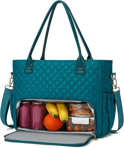 3-in-1 Insulated Lunch & Laptop Work Tote for Women, 15.6-Inch | Durable Lightweight Water-Resistant Quilted Polyester for Office, Teachers, Nurses & Daily Commutes, with 7 Organized Pockets