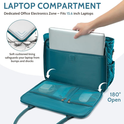 3-in-1 Insulated Lunch & Laptop Work Tote for Women, 15.6-Inch | Durable Lightweight Water-Resistant Quilted Polyester for Office, Teachers, Nurses & Daily Commutes, with 7 Organized Pockets