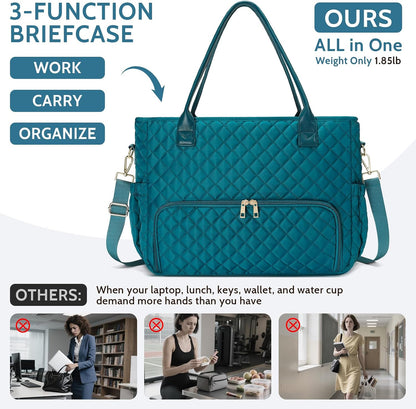 3-in-1 Insulated Lunch & Laptop Work Tote for Women, 15.6-Inch | Durable Lightweight Water-Resistant Quilted Polyester for Office, Teachers, Nurses & Daily Commutes, with 7 Organized Pockets