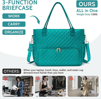 3-in-1 Insulated Lunch & Laptop Work Tote for Women, 15.6-Inch | Durable Lightweight Water-Resistant Quilted Polyester for Office, Teachers, Nurses & Daily Commutes, with 7 Organized Pockets
