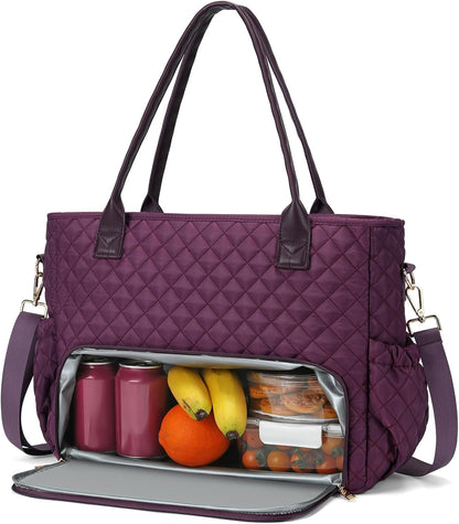 3-in-1 Insulated Lunch & Laptop Work Tote for Women, 15.6-Inch | Durable Lightweight Water-Resistant Quilted Polyester for Office, Teachers, Nurses & Daily Commutes, with 7 Organized Pockets