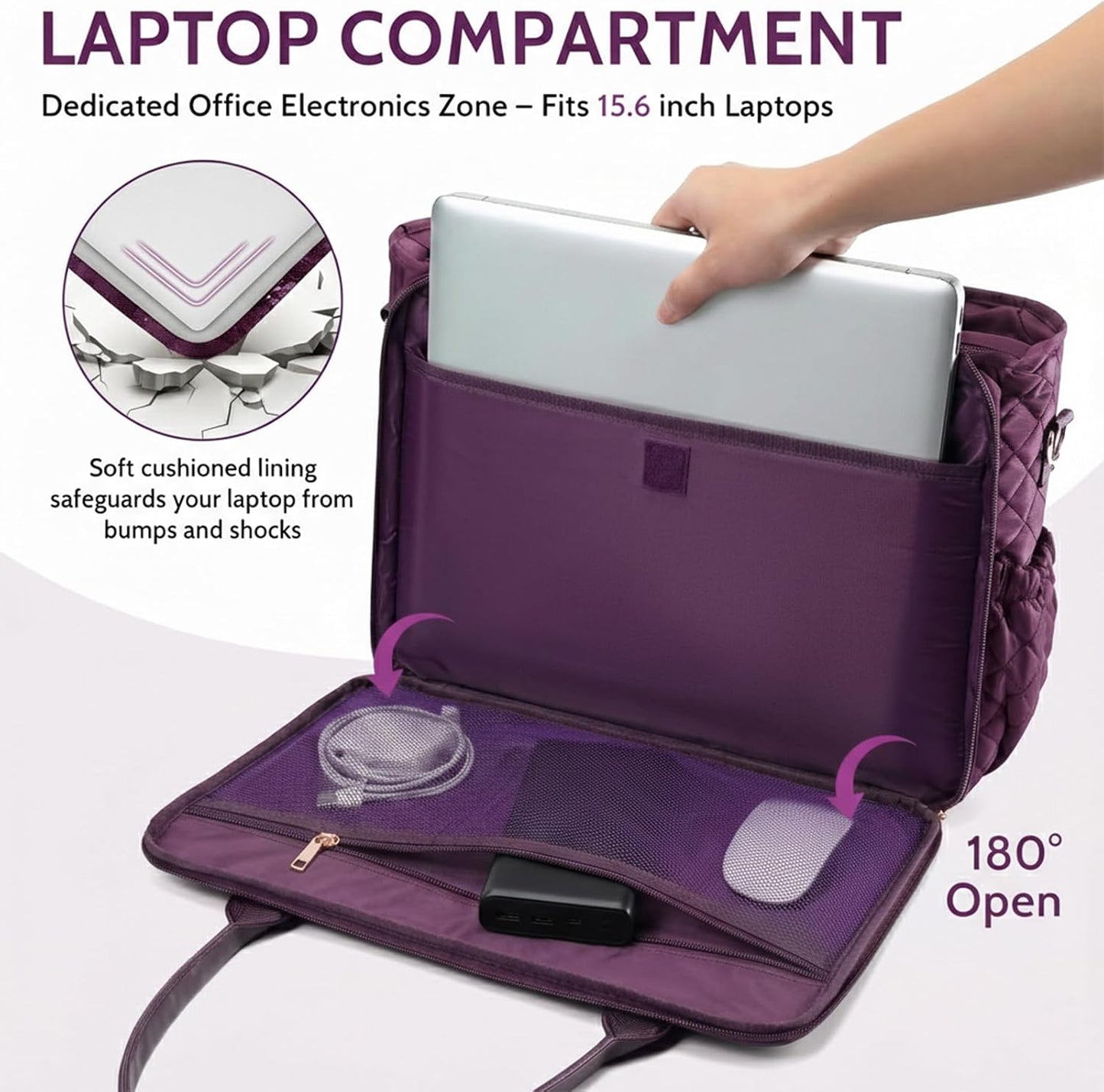 3-in-1 Insulated Lunch & Laptop Work Tote for Women, 15.6-Inch | Durable Lightweight Water-Resistant Quilted Polyester for Office, Teachers, Nurses & Daily Commutes, with 7 Organized Pockets