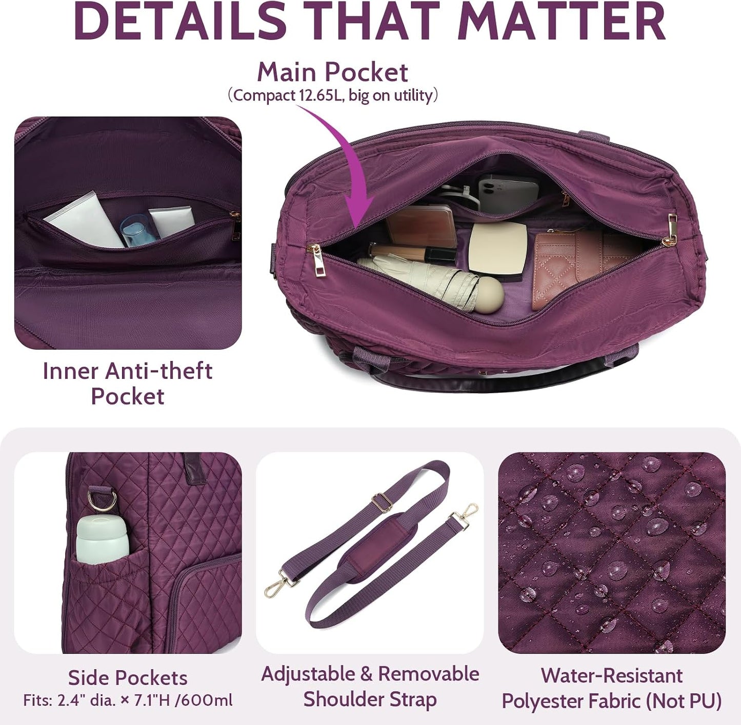3-in-1 Insulated Lunch & Laptop Work Tote for Women, 15.6-Inch | Durable Lightweight Water-Resistant Quilted Polyester for Office, Teachers, Nurses & Daily Commutes, with 7 Organized Pockets