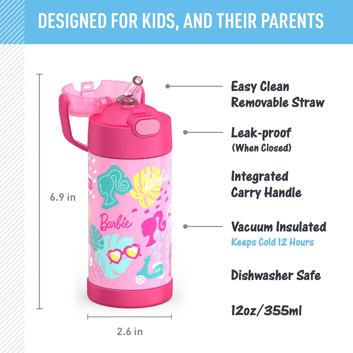 FUNTAINER Water Bottle with Straw, 12oz, Bluey - Colors B