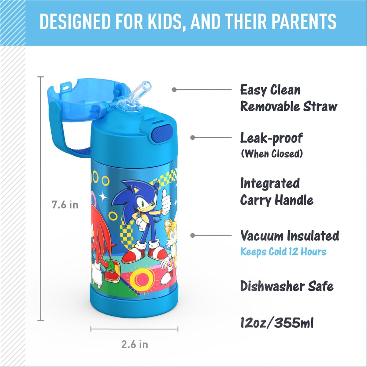 FUNTAINER Water Bottle with Straw, 12oz, Bluey - Colors B