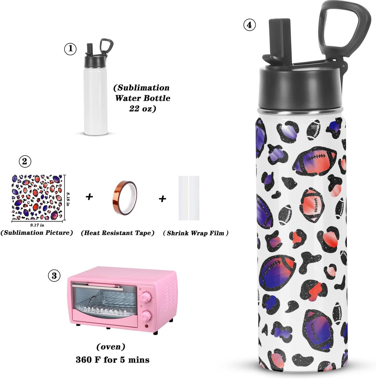 Sublimation Sports Water Bottle blanks, 22 Oz Sublimation Tumblers, Double Wall Stainless Steel Sports Water Bottle Flask with Portable Handle, Individually Boxed (8 Pack)