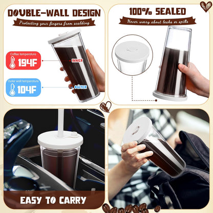 24 oz Reusable Iced Coffee Cups with Lids and Straws Leakproof Double Wall Insulated Clear Plastic Iced Coffee Tumblers with Straw Brushes