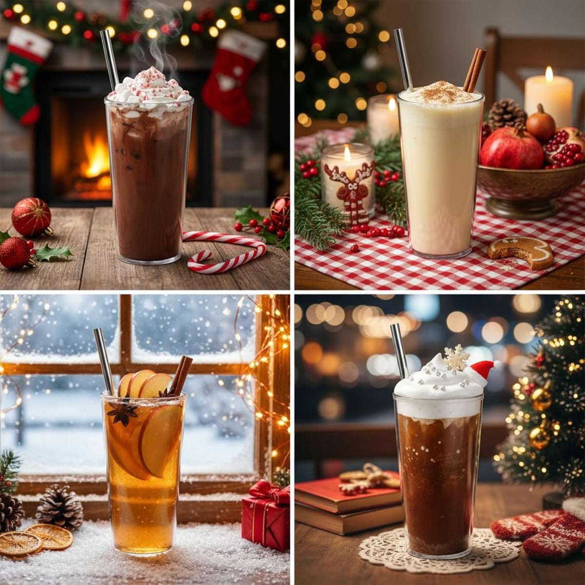24 oz Reusable Iced Coffee Cups with Lids and Straws Leakproof Double Wall Insulated Clear Plastic Iced Coffee Tumblers with Straw Brushes