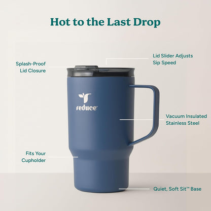 24 oz Hot1 Vacuum Insulated Mug for Hot Tea, Coffee and Other Hot Drinks - With Flo-Motion Lid and Handle, Single-Serve and Cupholder Friendly, Keeps Drinks Hot for up to 8 Hrs, Java