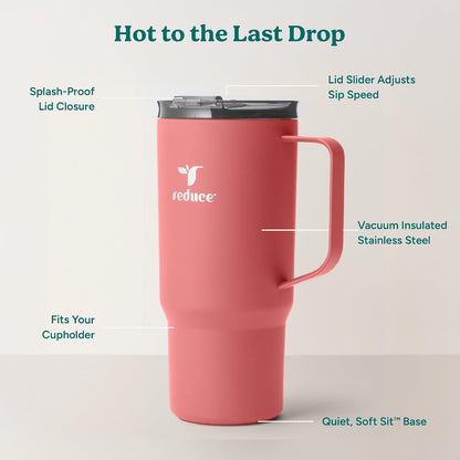 24 oz Hot1 Vacuum Insulated Mug for Hot Tea, Coffee and Other Hot Drinks - With Flo-Motion Lid and Handle, Single-Serve and Cupholder Friendly, Keeps Drinks Hot for up to 8 Hrs, Java