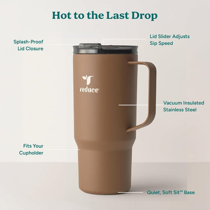 24 oz Hot1 Vacuum Insulated Mug for Hot Tea, Coffee and Other Hot Drinks - With Flo-Motion Lid and Handle, Single-Serve and Cupholder Friendly, Keeps Drinks Hot for up to 8 Hrs, Java