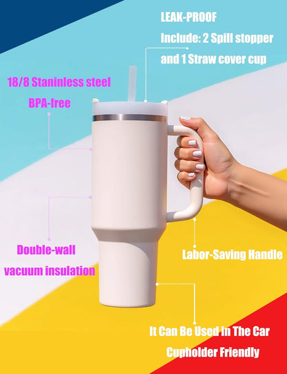 40 oz tumbler with handle and Straw Lid Leak-proof Silicone Boot Straw Cover Cap Travel Coffee Mug Stainless Steel Water Bottle Insulated Cup for Hot and Cold Beverages Gift Idea (Fuchsia, 40oz)