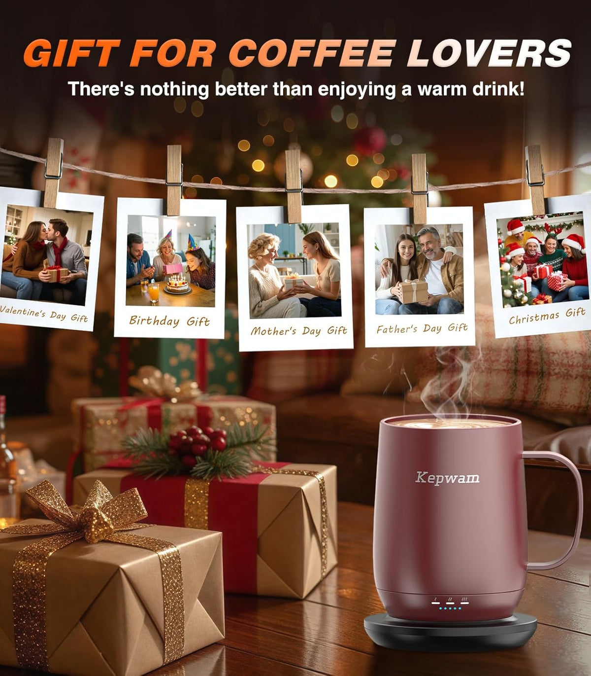 Self-Heating Coffee Mug T2, 16oz Electric Heated Mug Hot Up to 149℉ | No App, 3 Temp Settings to Keep Coffee Warm, Long-Lasting Battery for Office & Home,Auto Shut-Off, Ideal Gift for Men & Women