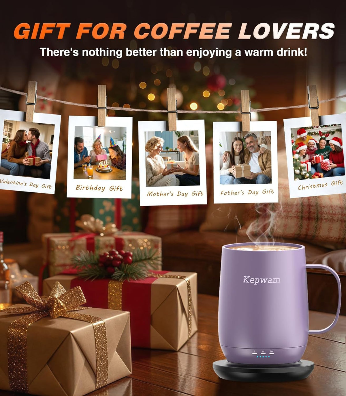 Self-Heating Coffee Mug T2, 16oz Electric Heated Mug Hot Up to 149℉ | No App, 3 Temp Settings to Keep Coffee Warm, Long-Lasting Battery for Office & Home,Auto Shut-Off, Ideal Gift for Men & Women