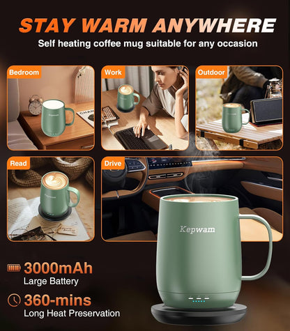 Self-Heating Coffee Mug T2, 16oz Electric Heated Mug Hot Up to 149℉ | No App, 3 Temp Settings to Keep Coffee Warm, Long-Lasting Battery for Office & Home,Auto Shut-Off, Ideal Gift for Men & Women