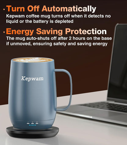 Self-Heating Coffee Mug T2, 16oz Electric Heated Mug Hot Up to 149℉ | No App, 3 Temp Settings to Keep Coffee Warm, Long-Lasting Battery for Office & Home,Auto Shut-Off, Ideal Gift for Men & Women