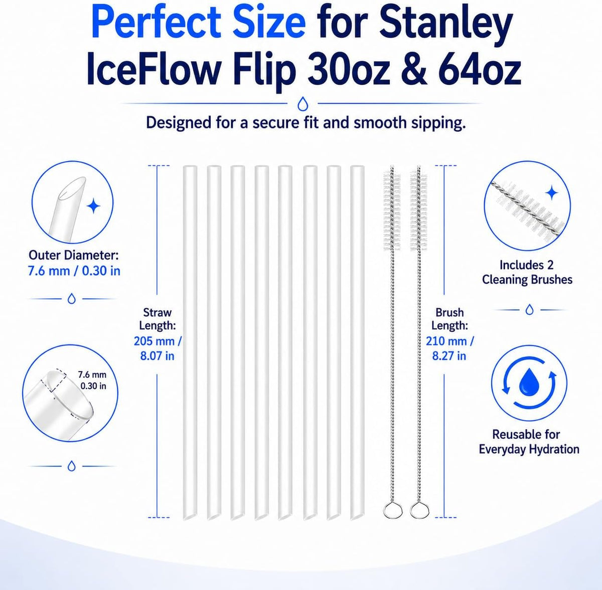 Replacement Straws for Stanley IceFlow Flip 30oz Tumbler Only
