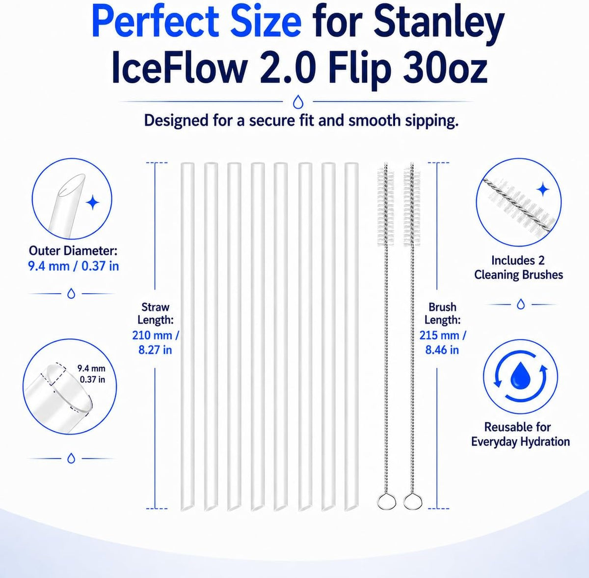 Replacement Straws for Stanley IceFlow Flip 30oz Tumbler Only