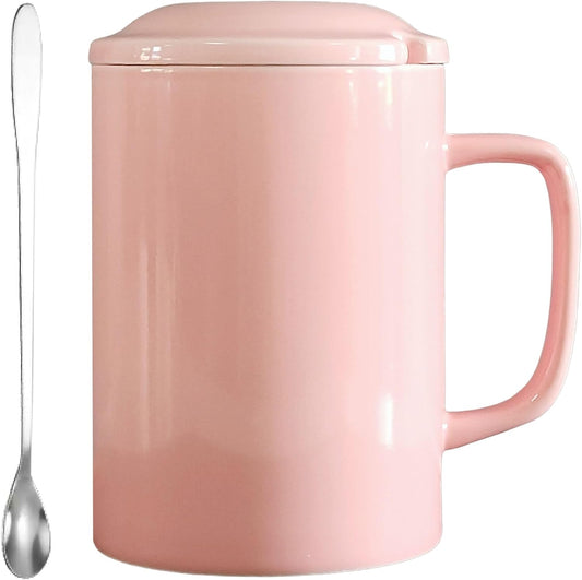 Oversized Ceramic Coffee Mugs 33 oz with Lid and Spoon Pink