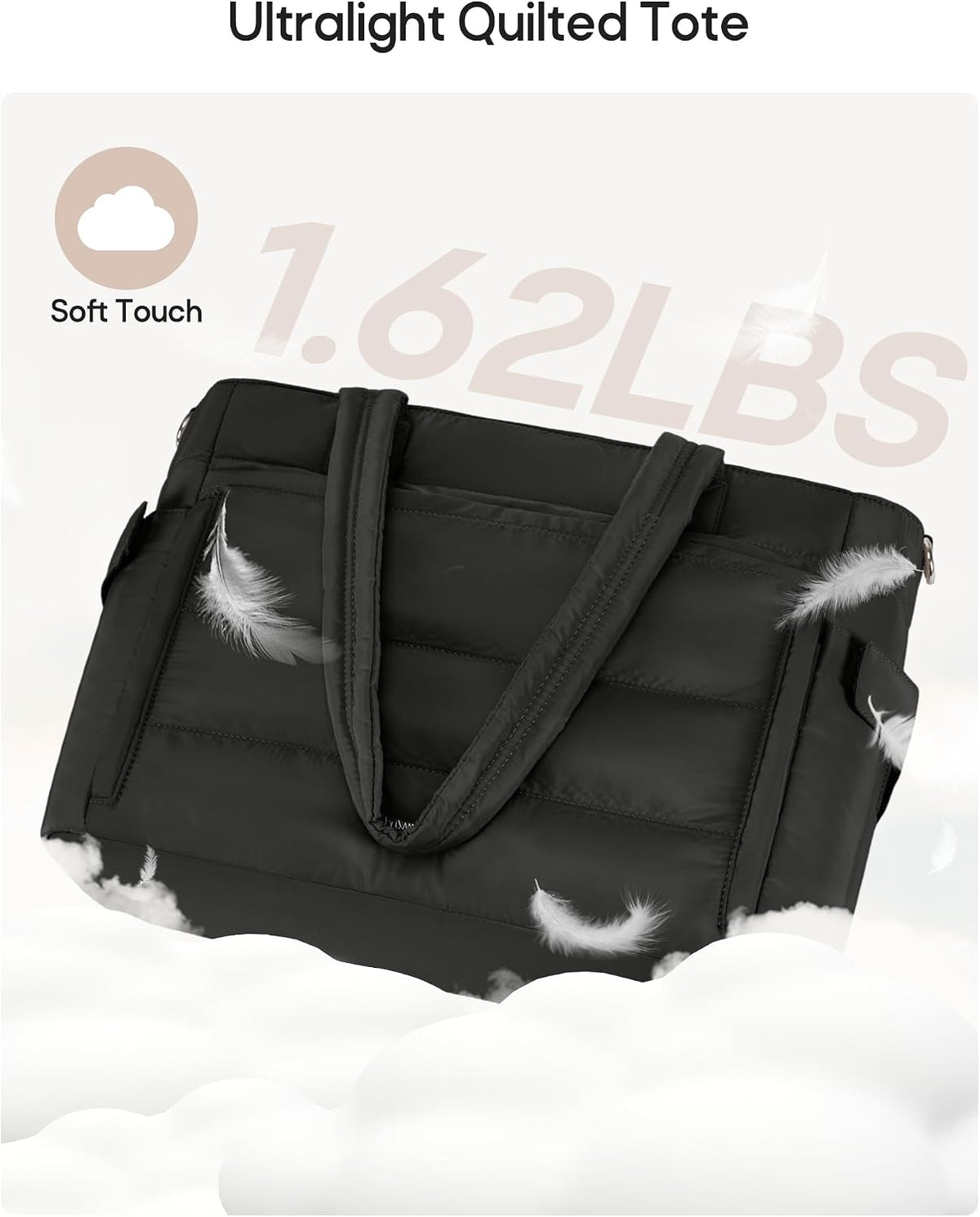Puffer Tote Bag for Women with 40oz Tumbler Holder, Lightweight Quilted Work Bag for Nurse, Teacher, College