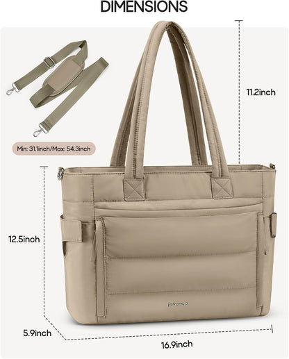 Puffer Tote Bag for Women with 40oz Tumbler Holder, Lightweight Quilted Work Bag for Nurse, Teacher, College