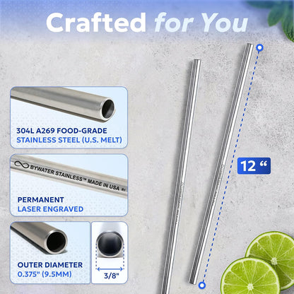 Made in USA Steel 10.5 Inch Straw Set of 2 Food Grade Premium Straws. Fits Stanley, Yeti Straw Lid and Many Others With Standard Straws. DOES NOT FIT FLIP STYLE LIDS