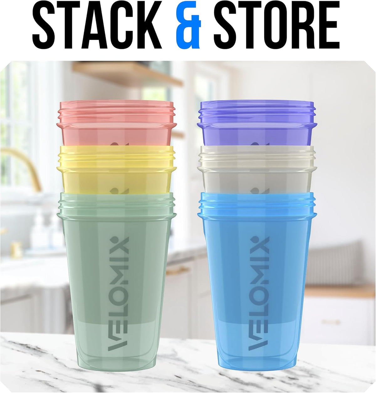 6 Pack 20oz Shaker Cups for Protein Shakes, Pastel Shades