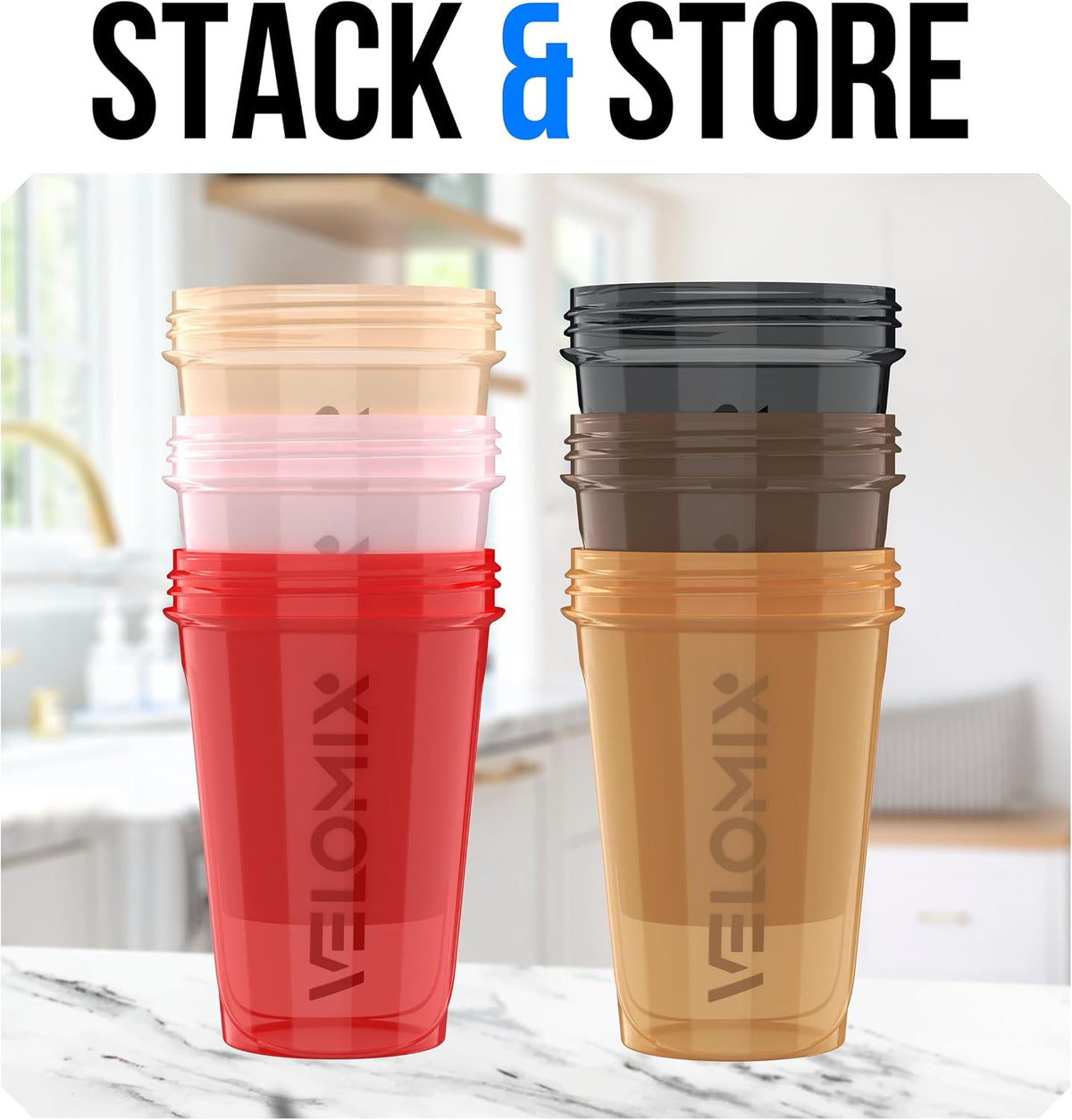 6 Pack 20oz Shaker Cups for Protein Shakes, Pastel Shades