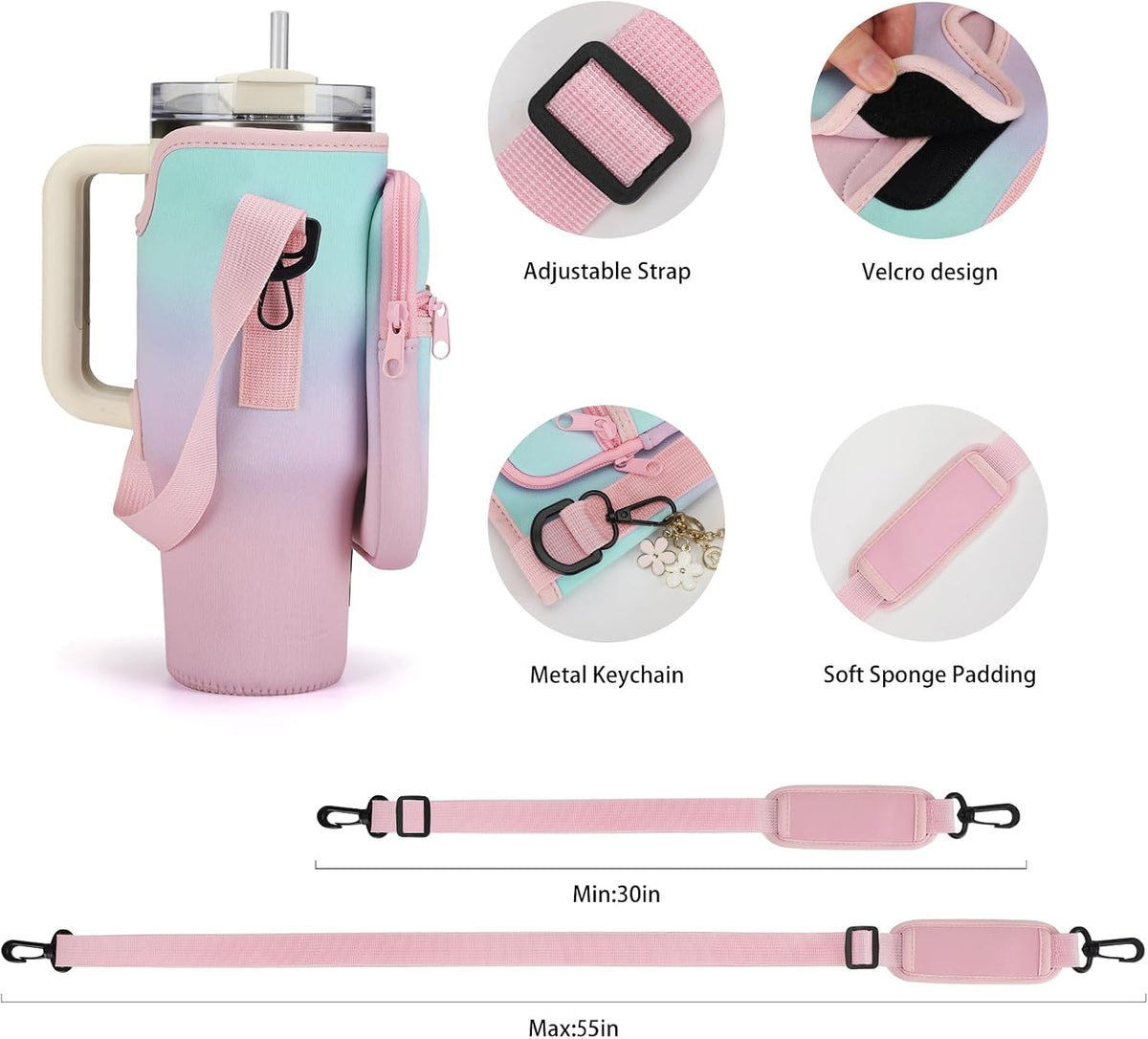 Water Bottle Carrier Bag for Stanley Cup 40/30oz with Phone Pockets