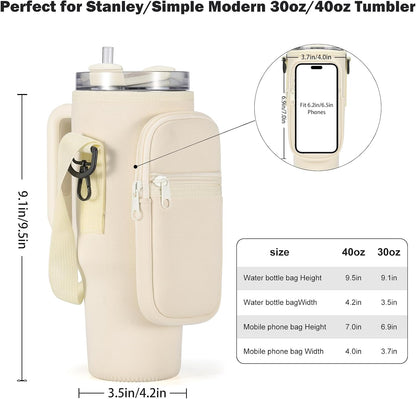 Water Bottle Carrier Bag for Stanley Cup 40/30oz with Phone Pockets