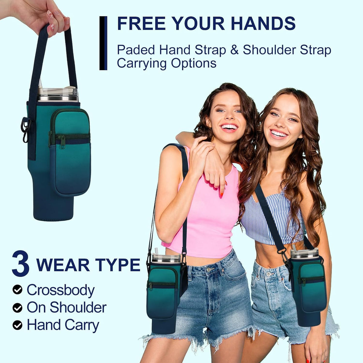 Water Bottle Carrier Bag for Stanley Cup 40/30oz with Phone Pockets