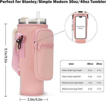 Water Bottle Carrier Bag for Stanley Cup 40/30oz with Phone Pockets
