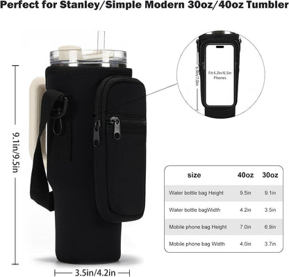 Water Bottle Carrier Bag for Stanley Cup 40/30oz with Phone Pockets