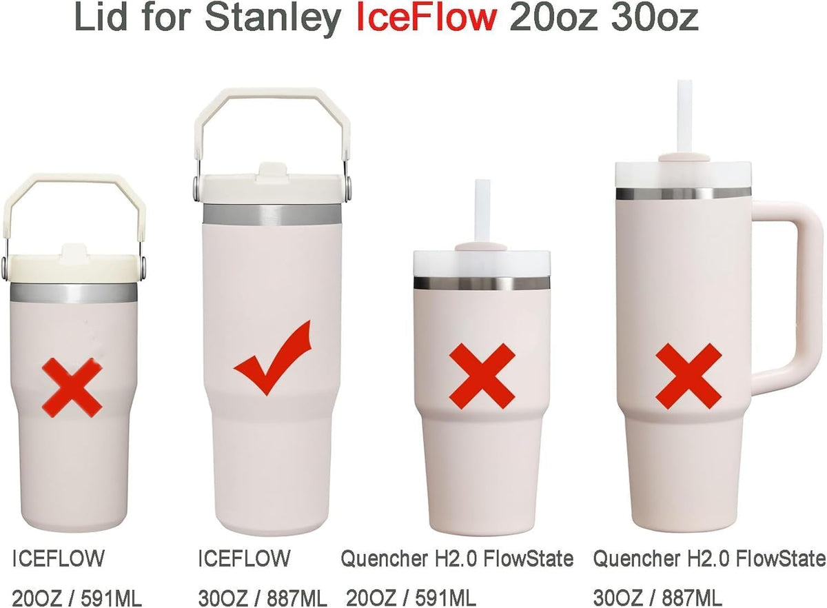 2Pack Replacement Tumbler Lid Fit for Stanley IceFlow 30 oz(Only) Flip Straw Lid, with 2Pcs Reusable Straws,1Pcs Cleaning Brush (White)