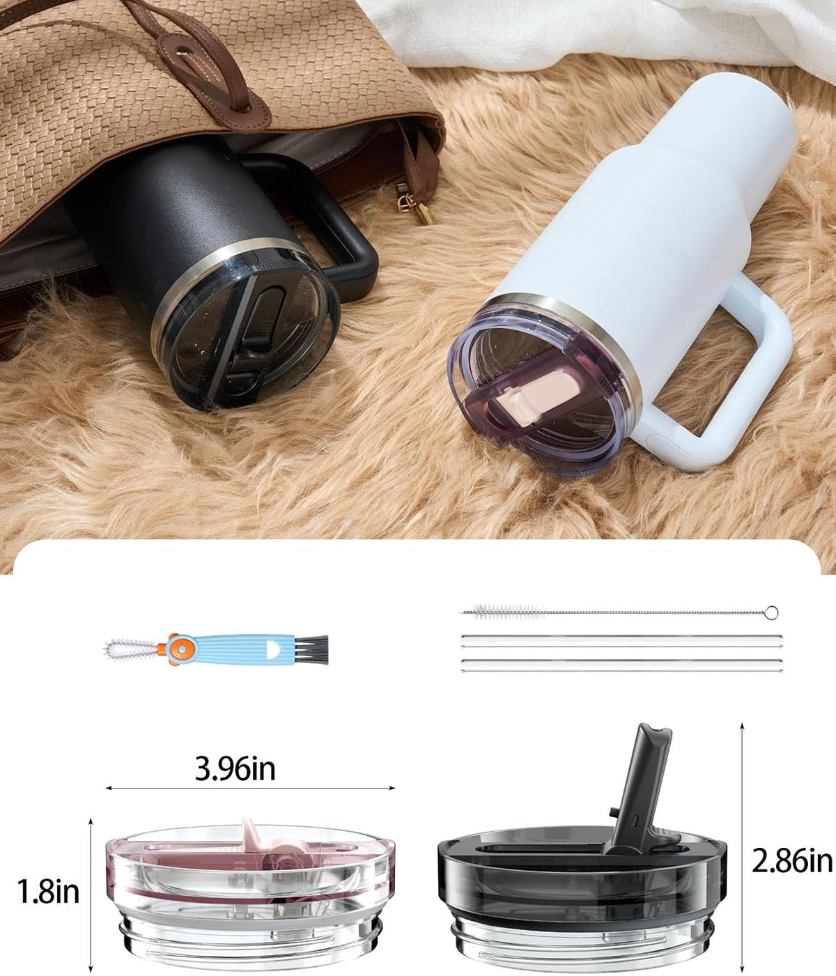 2 Pack Tumbler Flip Straw Lid Replacement Fit for Stanley 40 OZ Quencher, Leak Proof Lid with Straw for Stanley, No Spill Reusable Tumbler Lid Compatible with Stanley Cup Accessories