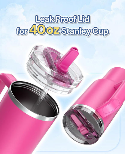 2 Pack Tumbler Flip Straw Lid Replacement Fit for Stanley 40 OZ Quencher, Leak Proof Lid with Straw for Stanley, No Spill Reusable Tumbler Lid Compatible with Stanley Cup Accessories