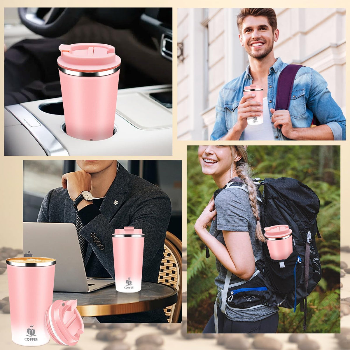 Insulated Travel Coffee Mug Reusable Coffee Tumbler Cup with Flip Lid Leak Proof Spill Proof for Office School Party Camping Hot and Cold Drink,Stainless Steel 17oz (Black)
