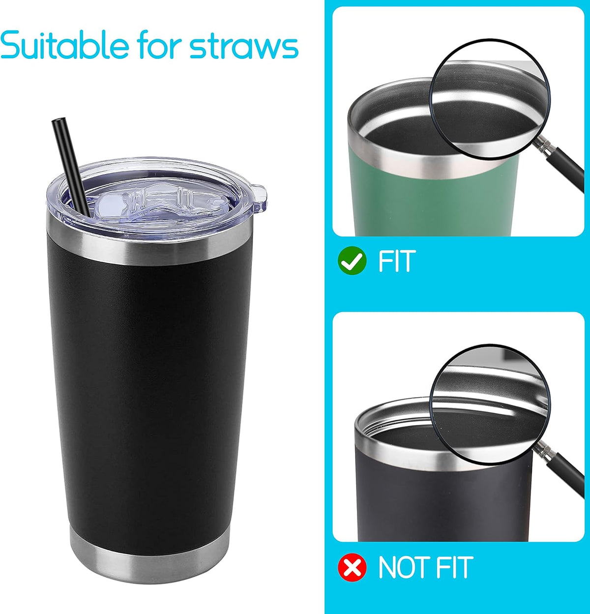 20 oz Tumbler Lids 2 Replacement Lids Compatible for YETI 20 oz Stainless Steel Tumblers Travel Cup Coffee Mug, Spill-proof Lids Fits OF Inner Diameter 3.2 to 3.23 INCH Tumbler