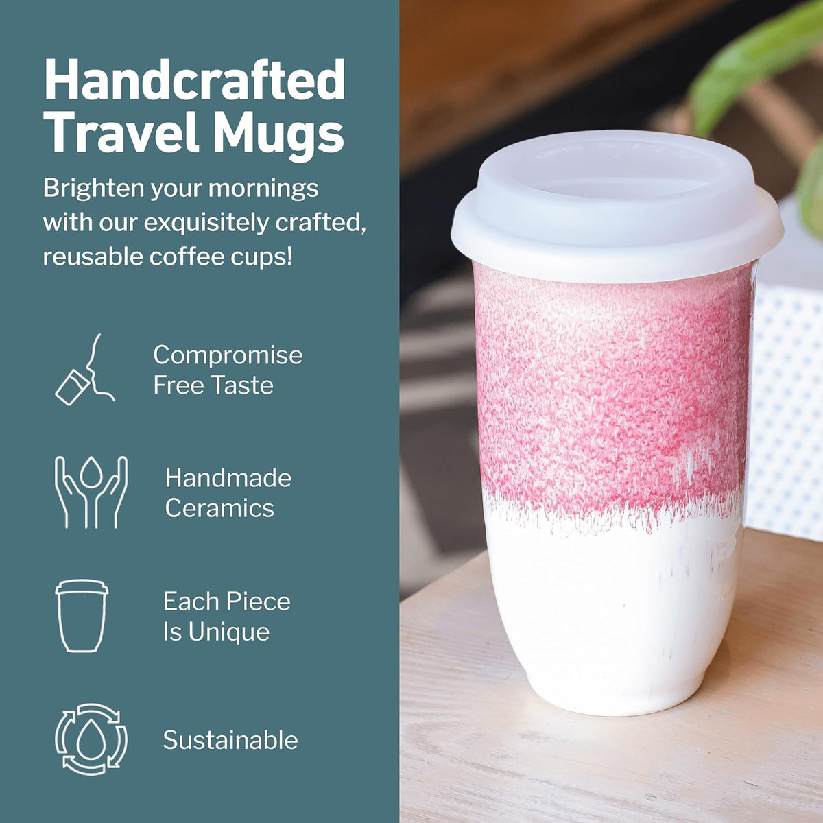 Coffee Tumbler – Travel Mug - On the Go Coffee Mug – Microwave & Dishwasher Safe Green Coffee Tumbler - Gifts For Women Men Him Her – 16oz – Monsoon