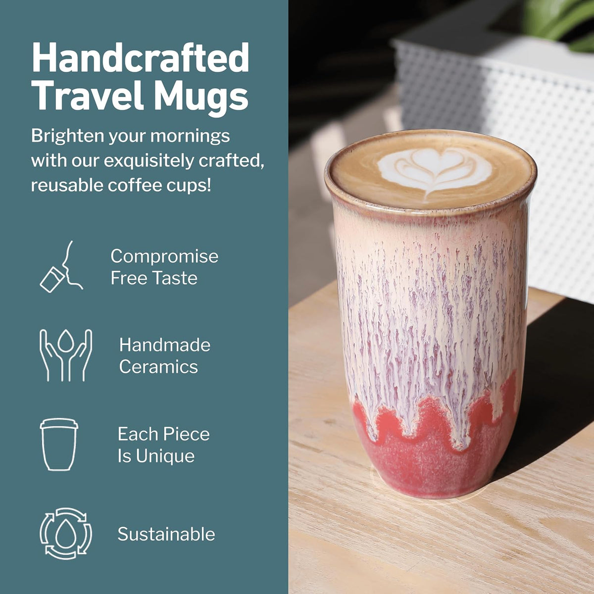 Coffee Tumbler – Travel Mug - On the Go Coffee Mug – Microwave & Dishwasher Safe Green Coffee Tumbler - Gifts For Women Men Him Her – 16oz – Monsoon